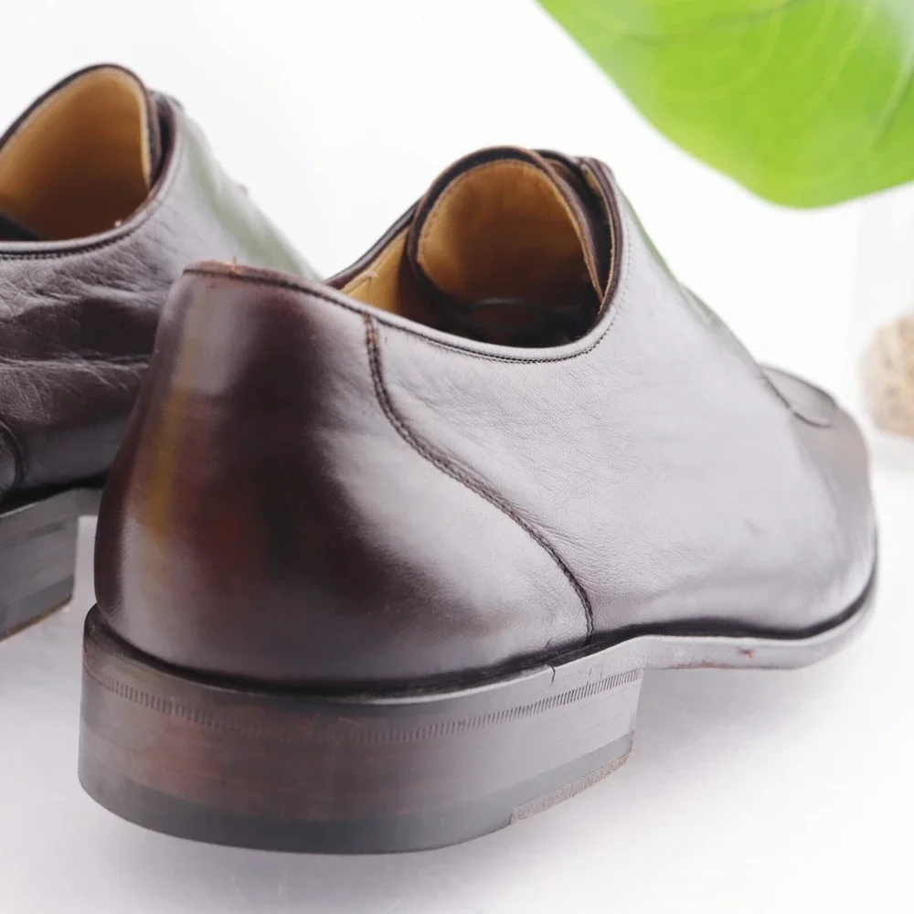 Magnanni Mens Oxfords Size 46 13 Brown Leather Split Toe Apron Toe Dress Shoes